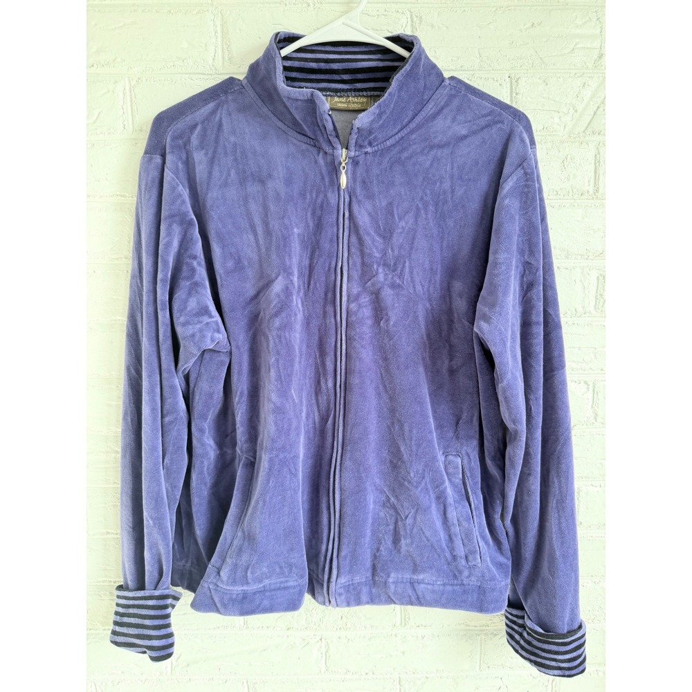 Jane Ashley Casual Lifestyle Blue‎ Velour Full Zip Track Jacket Women's L